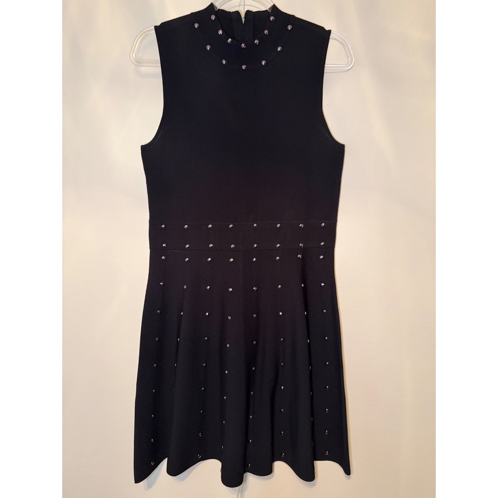 Parker Black Studded Mock Neck Sleeveless Fit & Flare Knit Dress Size L